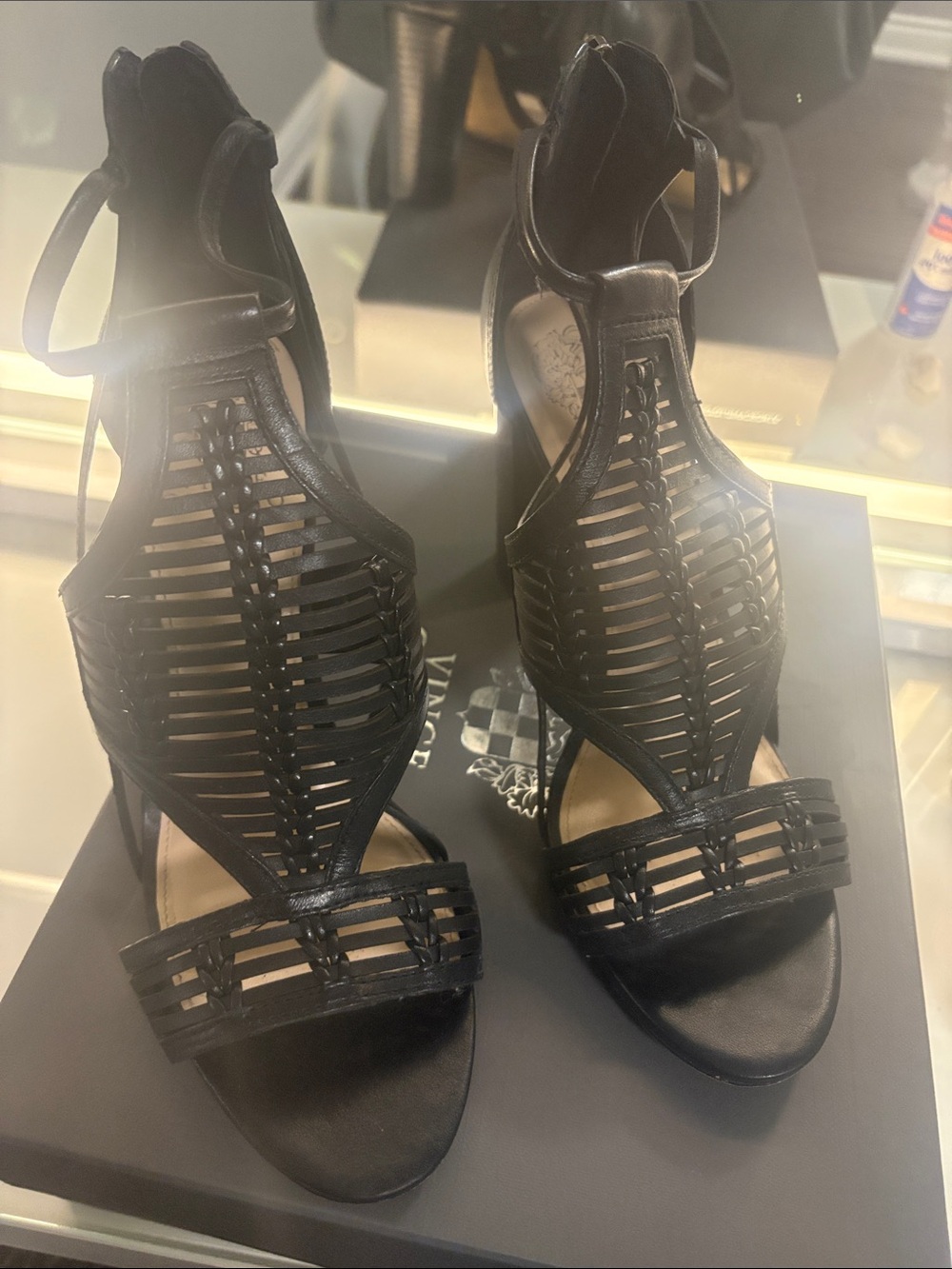 Vince Camuto Black Woven Strappy High Heels